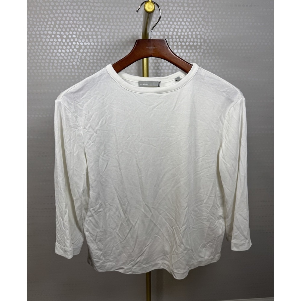 VINCE Womens Size  XS White Modal Blend 3/4 Sleeve Tie Back Top Minimalist